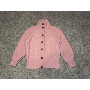 JCREW Pastel Pink Cardigan Sweater Turtle Neck Puff Peasant Sleeve Wool Blend S